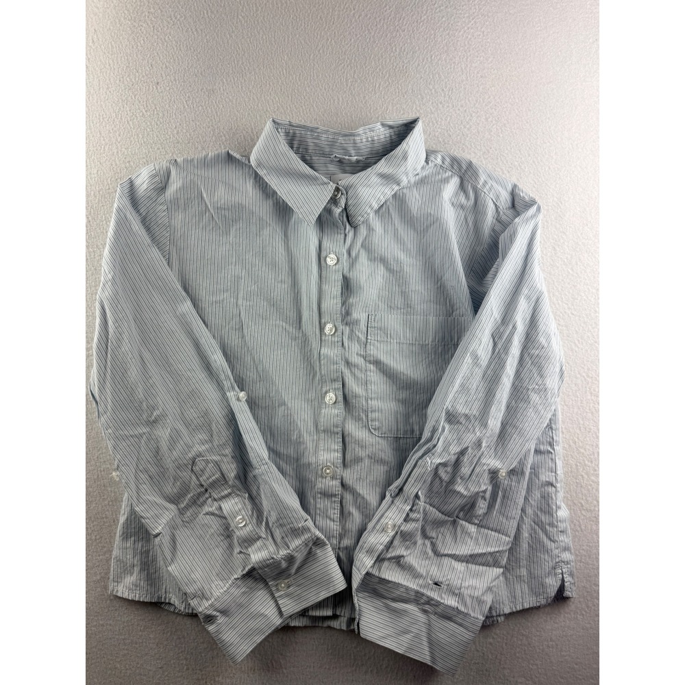 Evereve Womens Blue White Pinstripe Cotton Roll Tab Button Down Shirt Size S